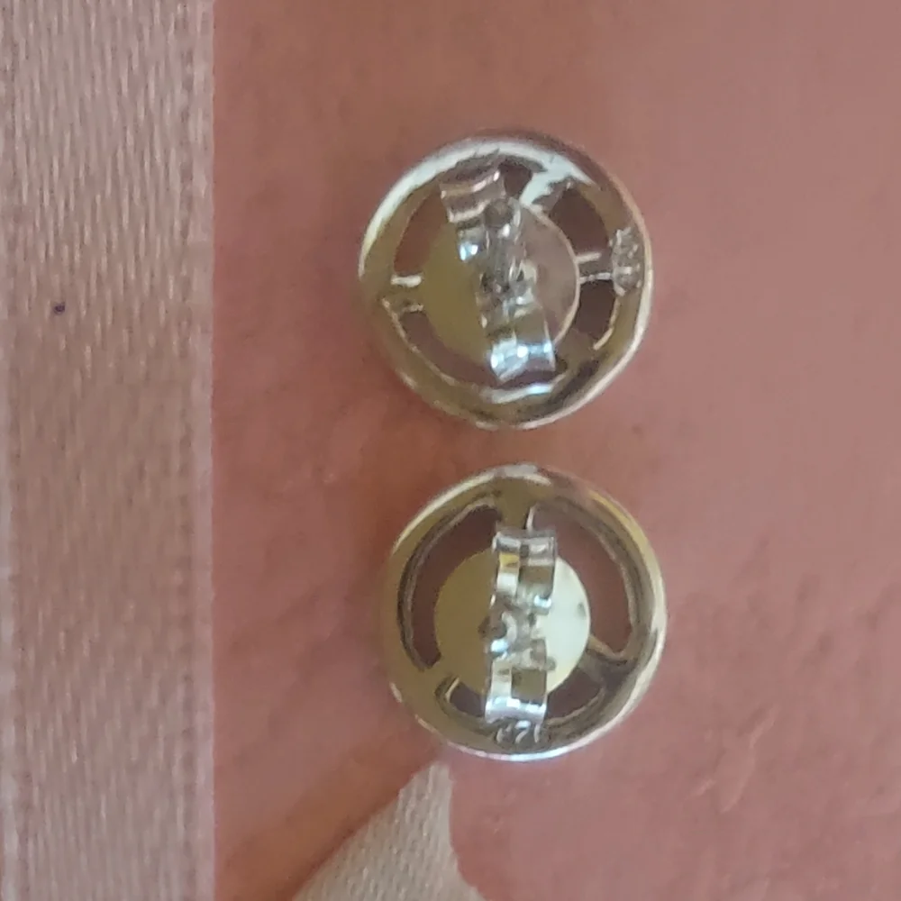 Solid Sterling Silver Peace Sign Stud Earrings - Picture 4 of 5